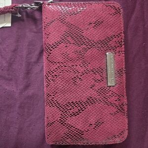 Adrienne Vittadini Plum Snake-Embossed Wristlet